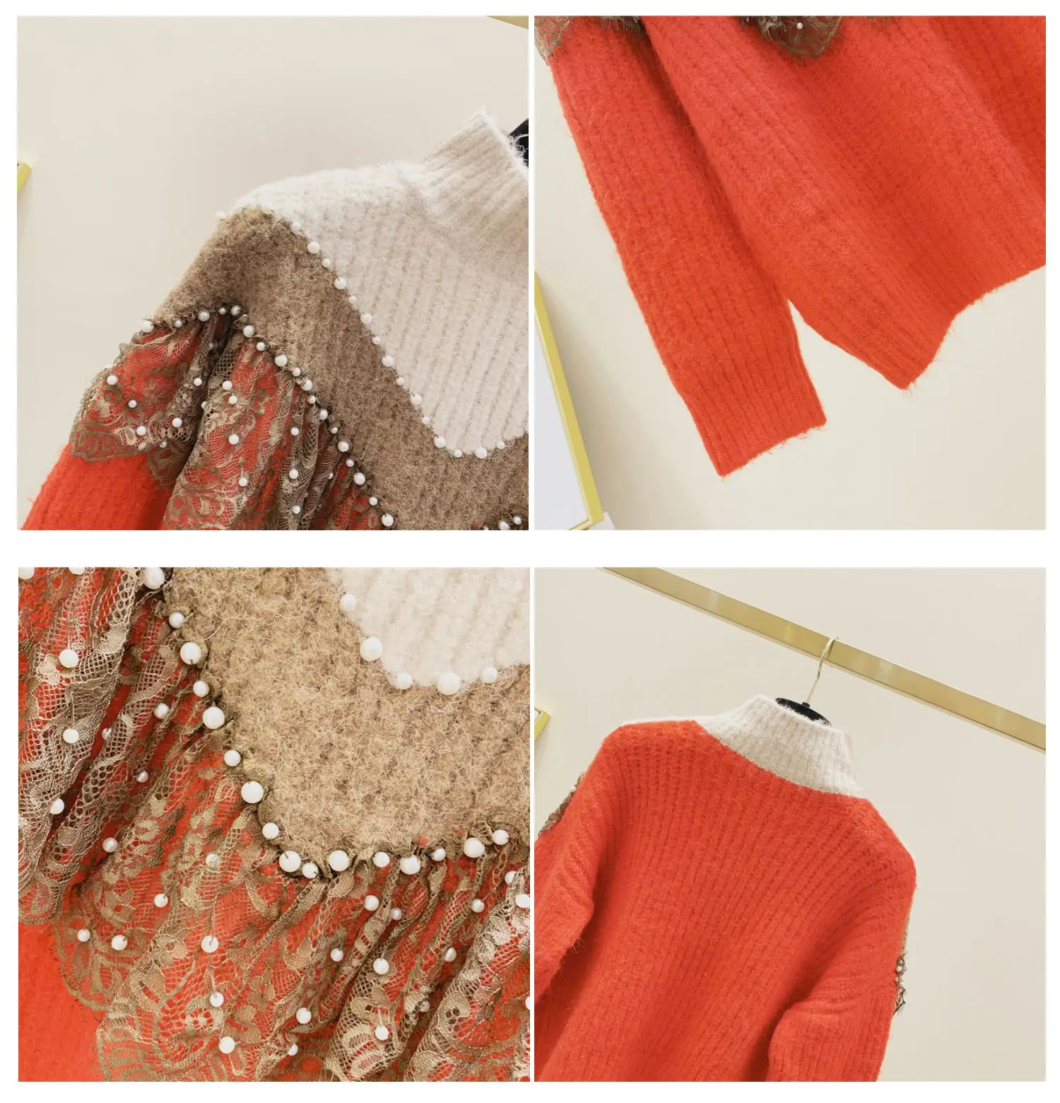 Mixed Color Autumn Winter Women Sweaters And Pullovers Bead Long Sleeve Knitted Sweater Pullover Female Mesh Patch Loose Jumpers | Женская