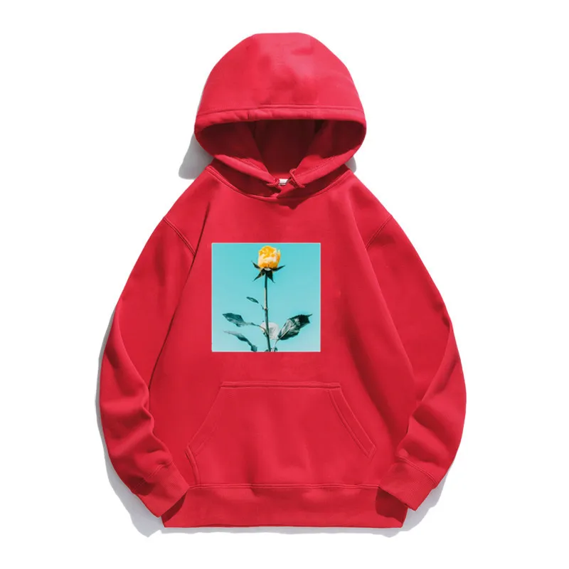 

Women Hoodie Yellow Rose Printed Hoodies Women Fleece Long Sleeve Loose Sweatshirt with Hat Girls Pullovers Winter