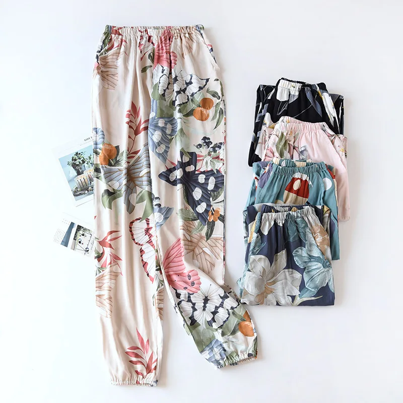 

Rayon Close-up Trousers, Women's Spring, Summer Thin Cotton Silk, Cool Mosquito-proof Loose Home Pants, Multi-flower Pajamas