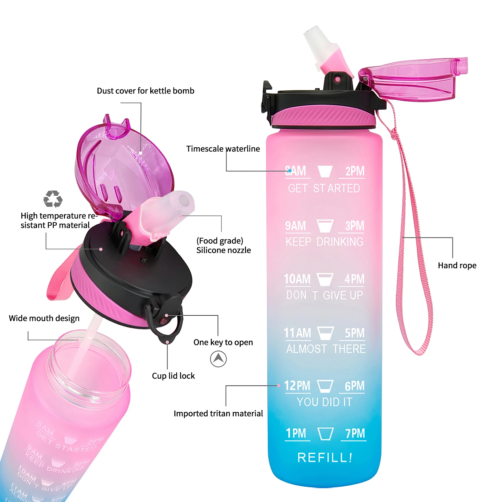 Спортивная бутылка для воды 1000 мл портативная питья кружка чая товары спорта на