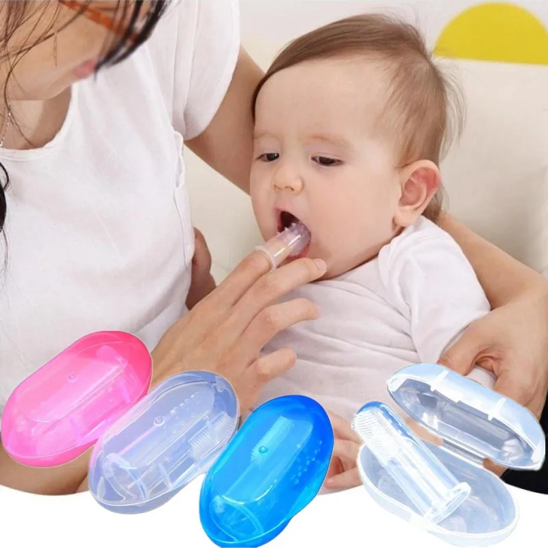 Cepillo de dientes de silicona suave para beb&eacute;, con caja, cepillo de dientes, limpieza infantil, limpieza de goma, masaje para beb&eacute;, cuidado bucal-0