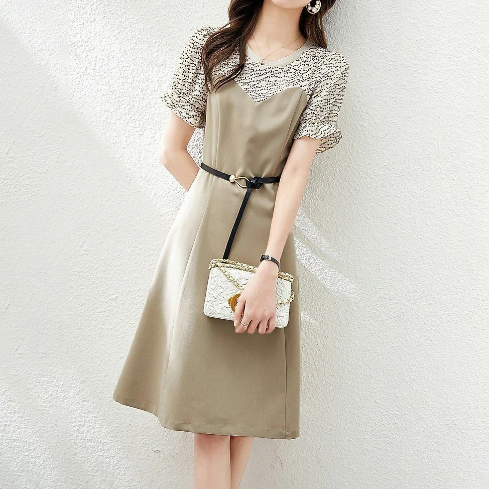 

Three-color white fashion contrast color mid-length dress for summer 2021 clothing women plus size vestidos Casual