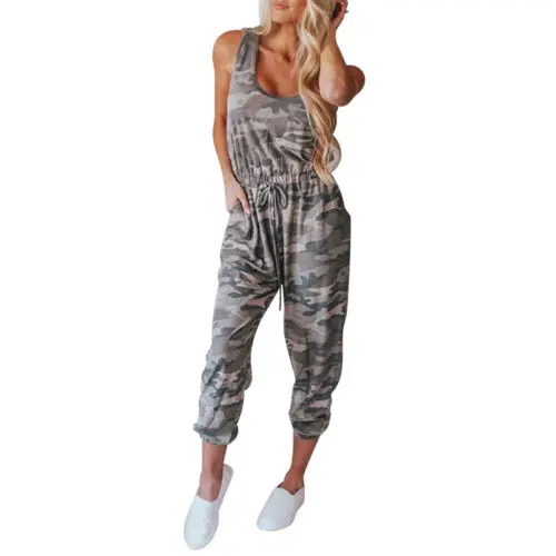 

Casual Playsuit Womens Jumpsuit Lounge Camo Ladies Sleeveless Tracksuit Wear