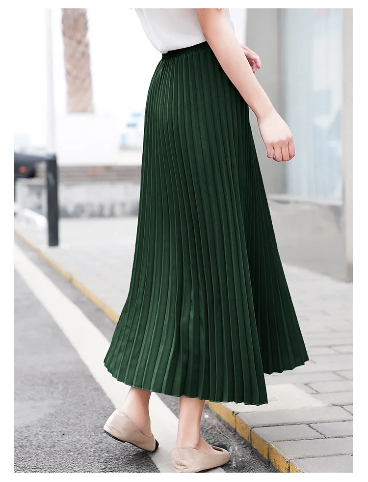 

Elegant Ladies High Waisted Pleated Maxi Skirt Solid Color Women Autumn Winter Loose Long Skirt Clubwear Streetwear 2020 Hot