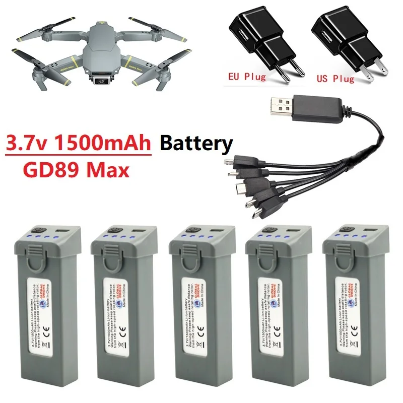 

For GD89 Max Drone Battery 3.7v 1500mAh Lipo Battery With 5in1 cable charger For 3.7v GD89 Max Drone Battery RC Quadrocopter