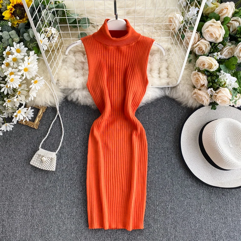 Женское облегающее мини-платье без рукавов с высоким воротом Vestido новое