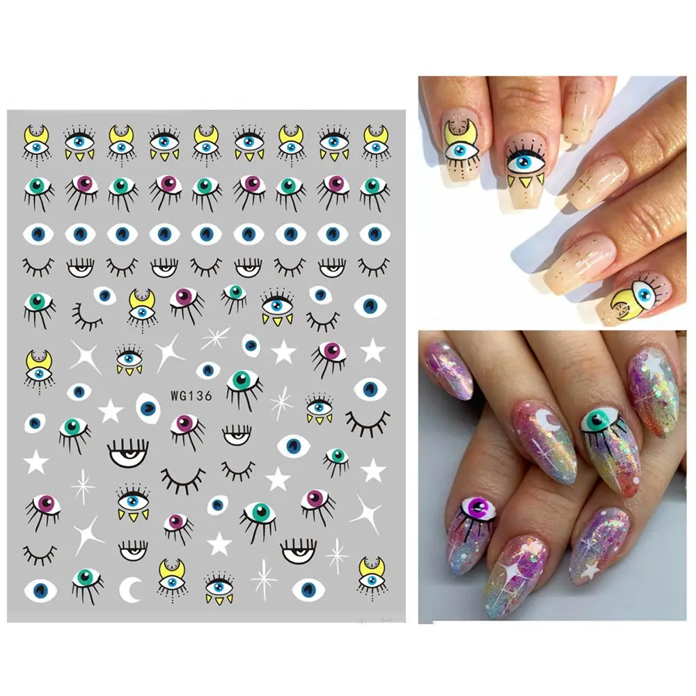 

Hot DIY Nail Sliders Self Adhesive Sticker 3D Evil Eye Design Abstract Line Pattern Nail Stickers