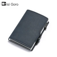 bisi goro 2022 new men business credit card holder pu leather card holder metal rfid double aluminium box travel card wallet red