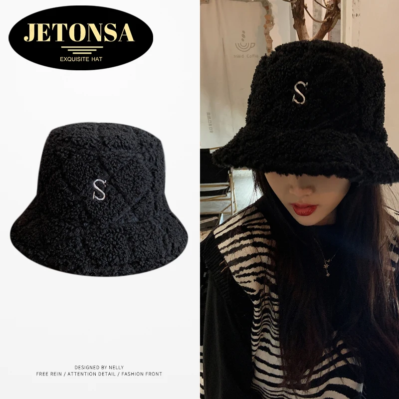 

Japanese literature and art letters plush fisherman hat women winter warm ear caps small basin hat women show small faces