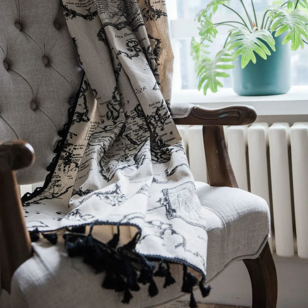 Cilected Ретро Карта печатная занавеска s домашняя кисточка из хлопка и льна