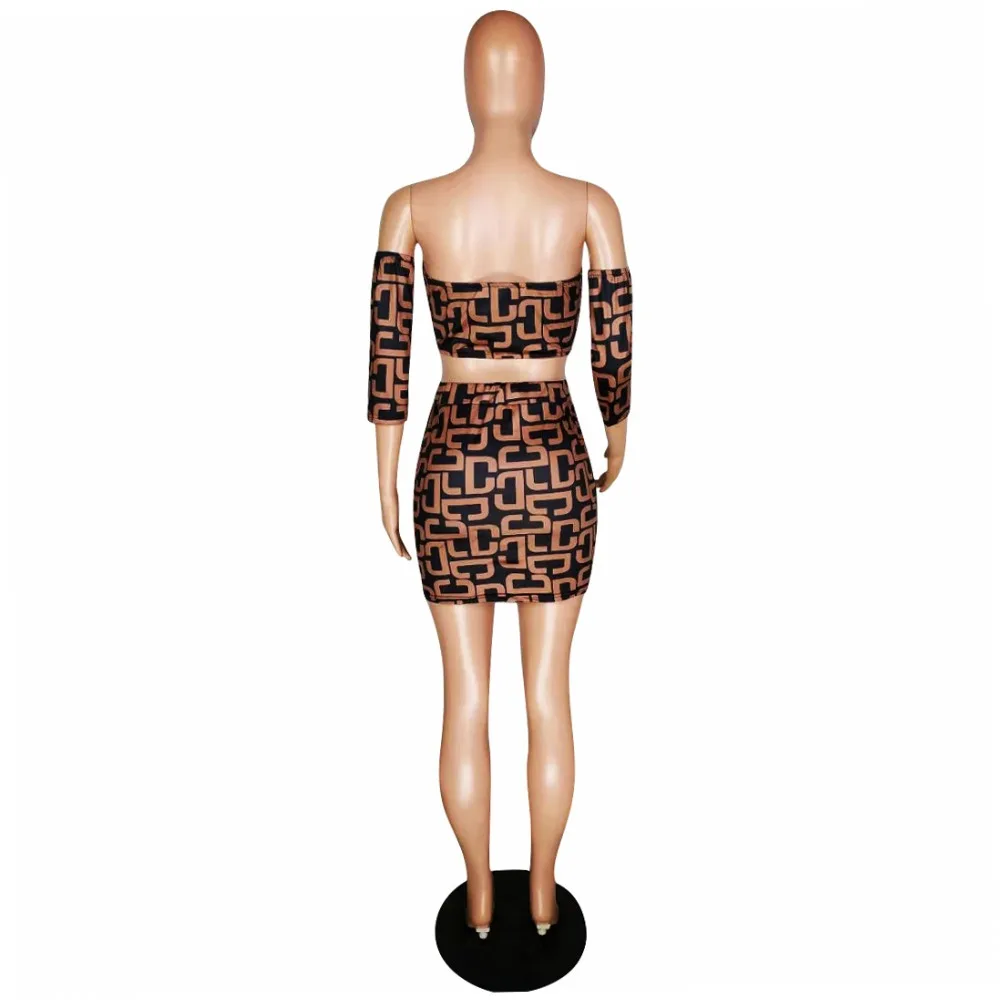 New style 2 pieces women dress set strap slash neck letter print bodycon summer short mini SJ6058 | Женская одежда