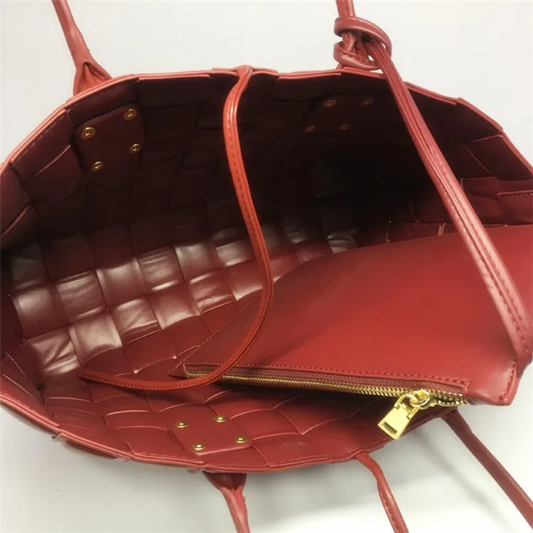 

2021 New Luxury Brand Casual Tote Bag for Women Plaid Braided Handbag Ladies New Spring Stylish Designer Large Hand Bag
