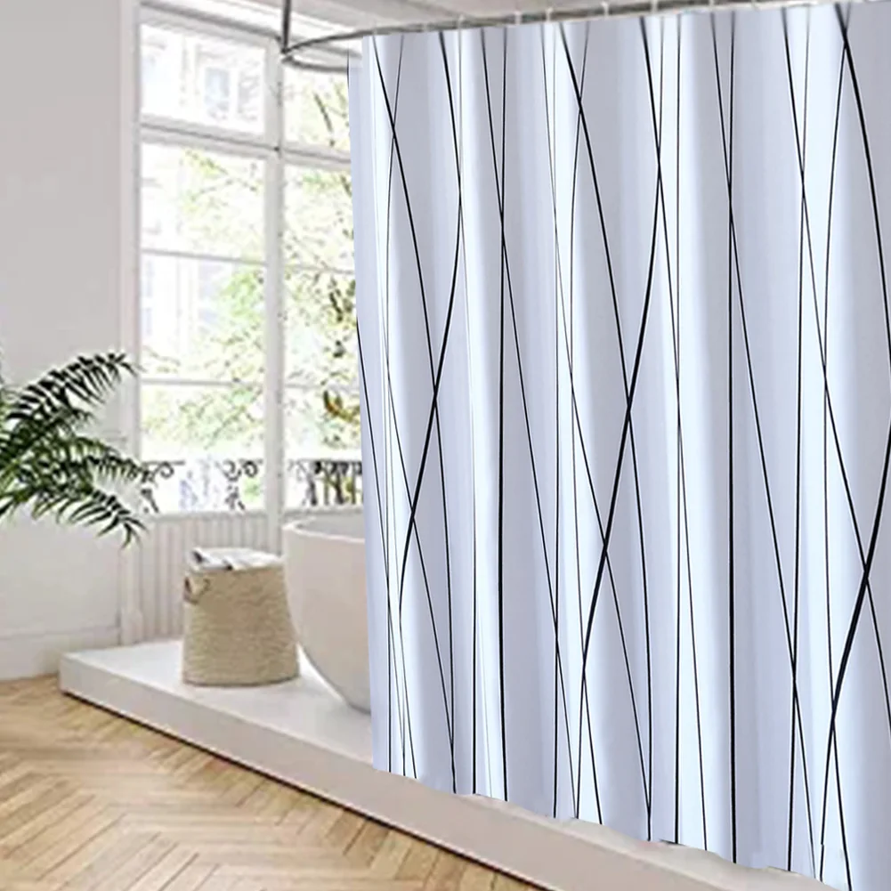 Black Line Simple Polyester Thick Waterproof Mildew Bathroom Hotel Shower Curtain 180x200cm Bath | Дом и сад