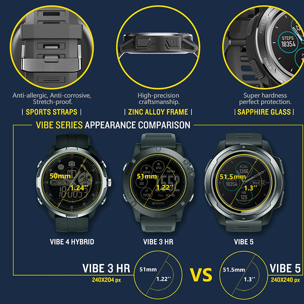 Смарт часы Zeblaze VIBE 5 цифровые водонепроницаемые с пульсометром и монитором