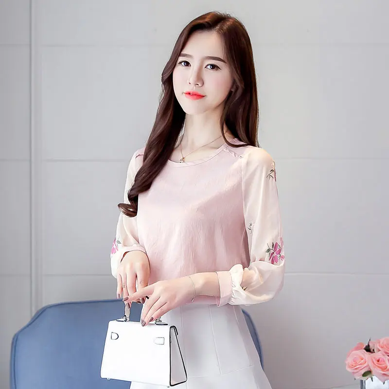 Женские топы и блузки женские шифоновая блуза с вышивкой 2021 сезон весна Новинка