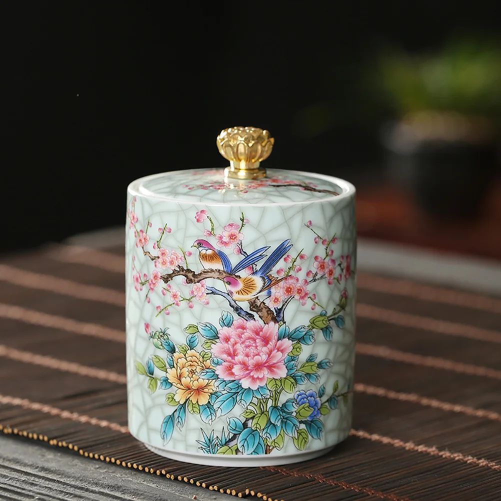 

1Pc Ceramic Tea Canister Loose Tea Jar Enamel Storage Can Porcelain Container