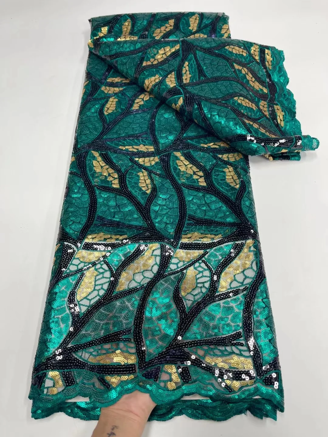 

2021 High Quality Sequence French Nigerian Sequins Net African Tulle Mesh Lace Fabric For Dress 5 Yards/Lot YL0722