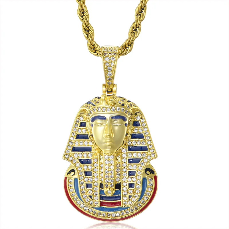 

Ожерелье с кулоном в виде египетского фараона золотого цвета, украшение с микрозакрепкой из циркония в стиле хип-хоп для мужчин, Подарочная ...