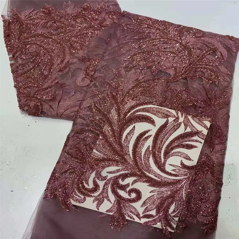 

Purple African Beaded Laces Fabric Latest Nigerian Laces 2020 Sequin Fabric For Sewing Dress Tulle Lace Fabric 5yards S1487