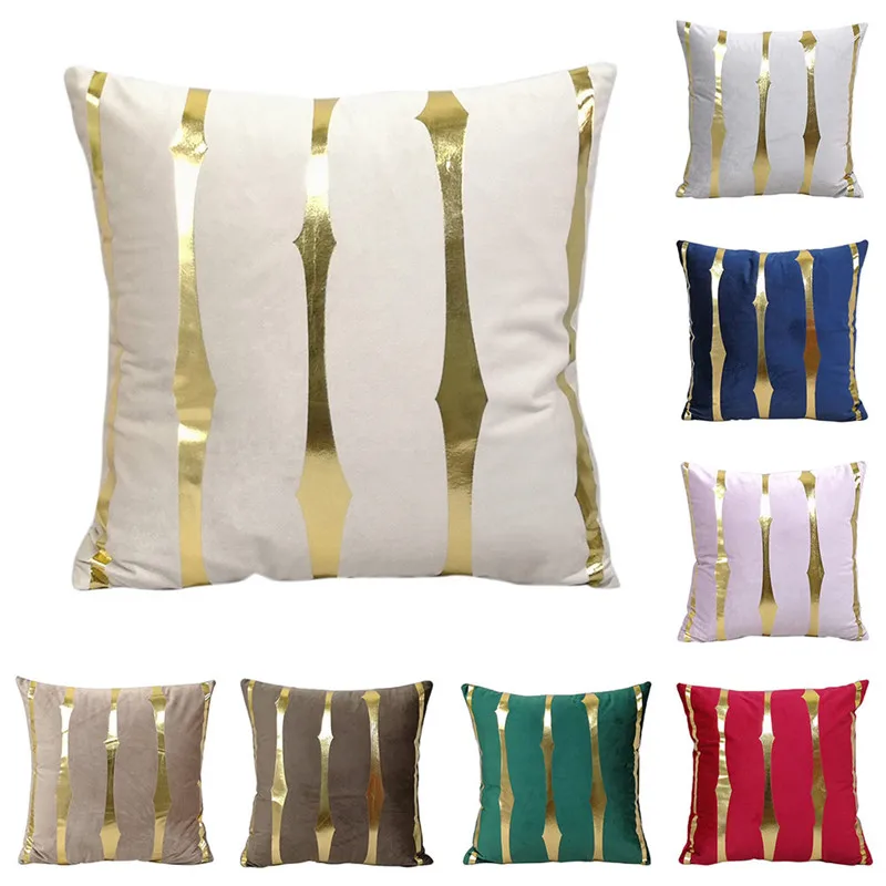 Fuwatacchi Gold Foli Geometric Lines Cushion Cover Striped Velvet Pillow Covers For Home Sofa Chair Decorative Throw Pillowcases | Дом и сад