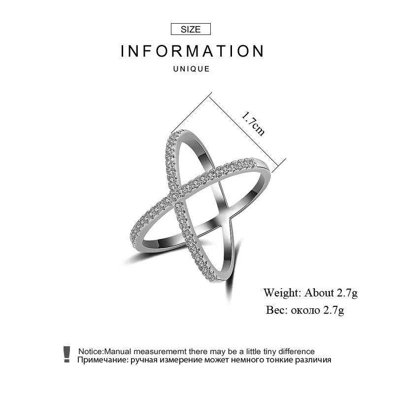 Uilz Роскошные AAA кубический цирконий микро паве оправа большое X образное кольцо