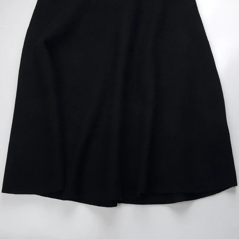 

ENGAGEMENT High Quality Autumn/winter 2021 New French Doll Collar Knitted Lace-up Dress Black Women's Temperament