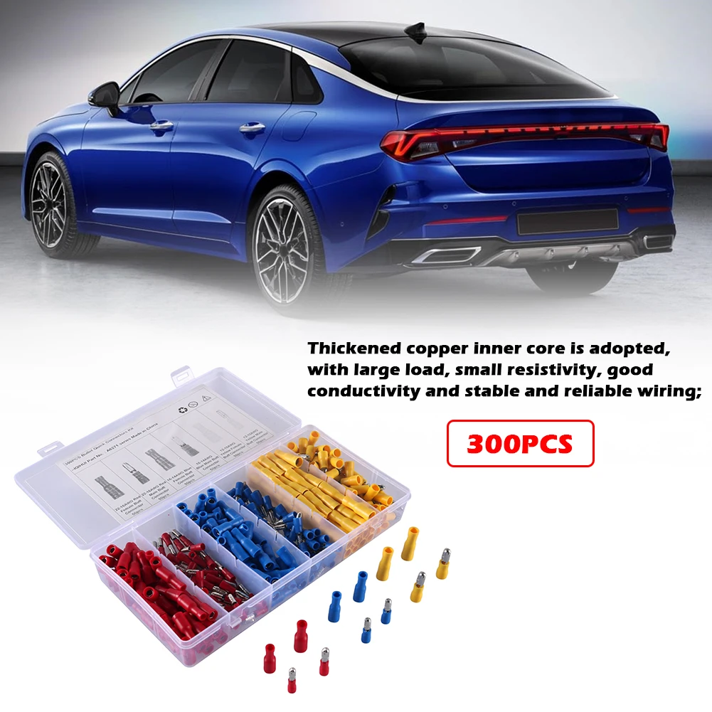 

100PCS Blue Assorted Female + Male Bullet Butt Connector Insulated Crimp Wire Terminals kit for power cut or replacement parts