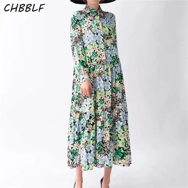 Женское плиссированное платье CHBBLF Повседневное в стиле ретро с длинными