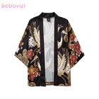 Свободного покроя, модный пляжный кардиган с рисунком журавля в японском стиле Харадзюку, топ-рубашка для мужчин и женщин, азиатская одежда, лето 2020