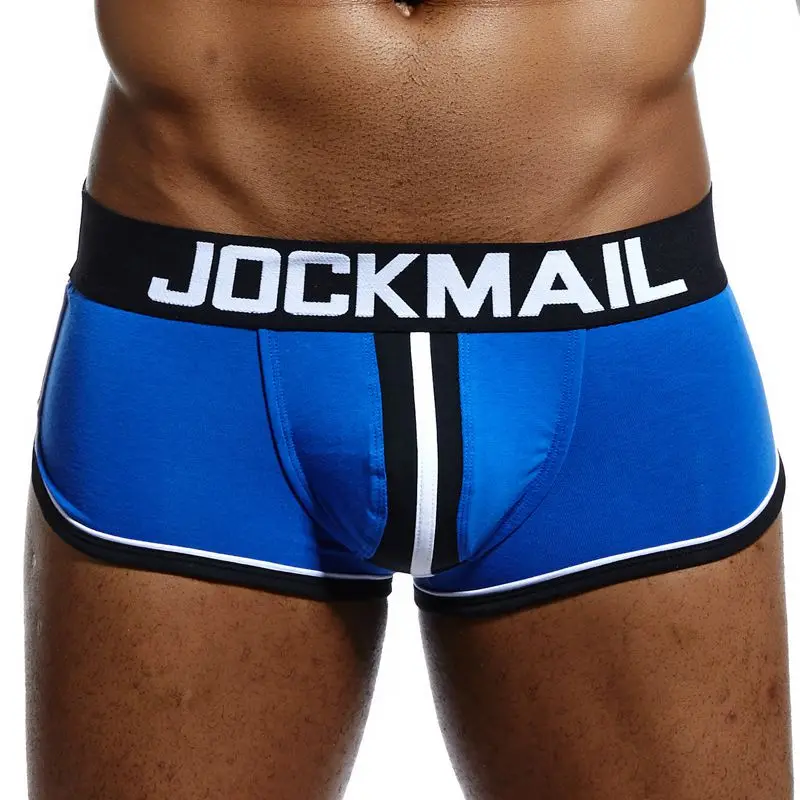 Синий JOCKMAIL фирменфирменное Мужское нижнее белье, боксеры, шорты для геев, с мешочком для пениса, cueca, боксеры, calzoncillos hombre, мужские боксеры, шорты, трусы для сна - Цвет: Синий