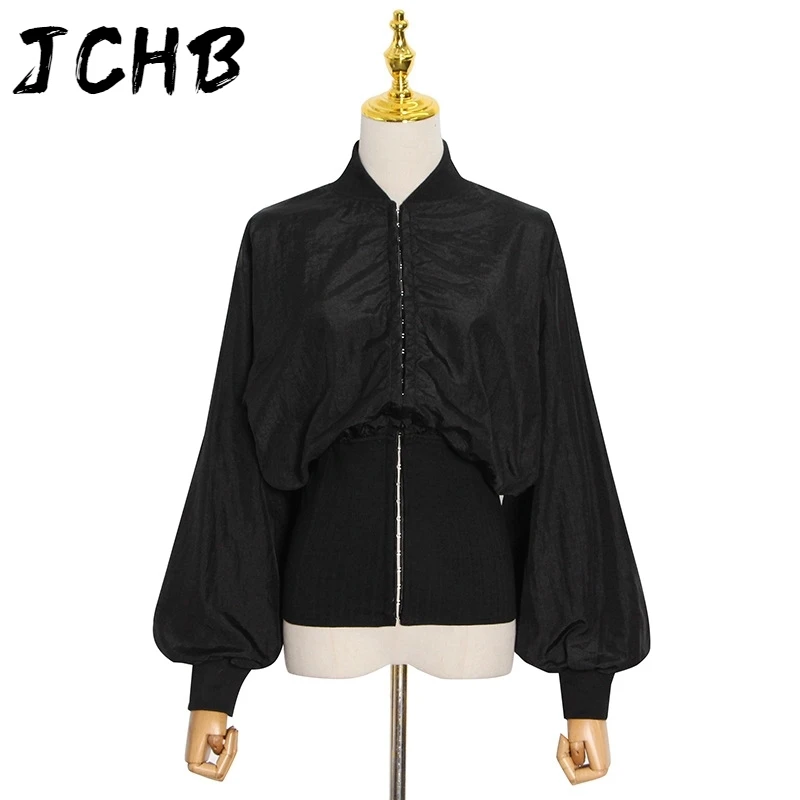 

JCHB Solid Black Single Breasted Stand Collar Long Sleeve Sexy Mall Goth Y2k Trendy Jackets For Women 2021 Spring GX326