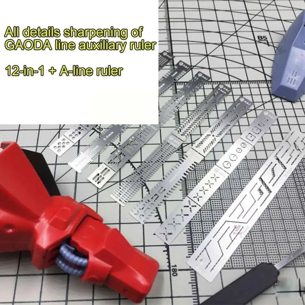 

4 In 1 Chip-shaped Scoring Auxiliary Ruler Tool Drill Details Templates Line Model Scribe Tools Tool Engraved Ruler Craft R7X2