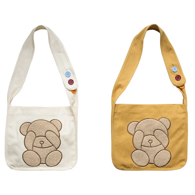 

Fashion Women's Canvas Cute Bear Pattern Shoulder Bag Casual Cartoon Travel Messenger Bag Student School Bag