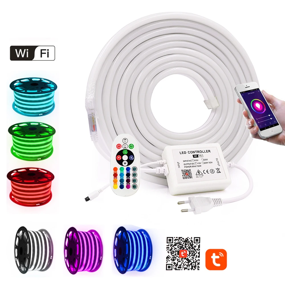 

WIFI Control RGB Neon Strip Light Lamp Waterproof 5050 2835 White /Warm White Flexible LED Neon Rope Light EU UK AU 220V US 110V