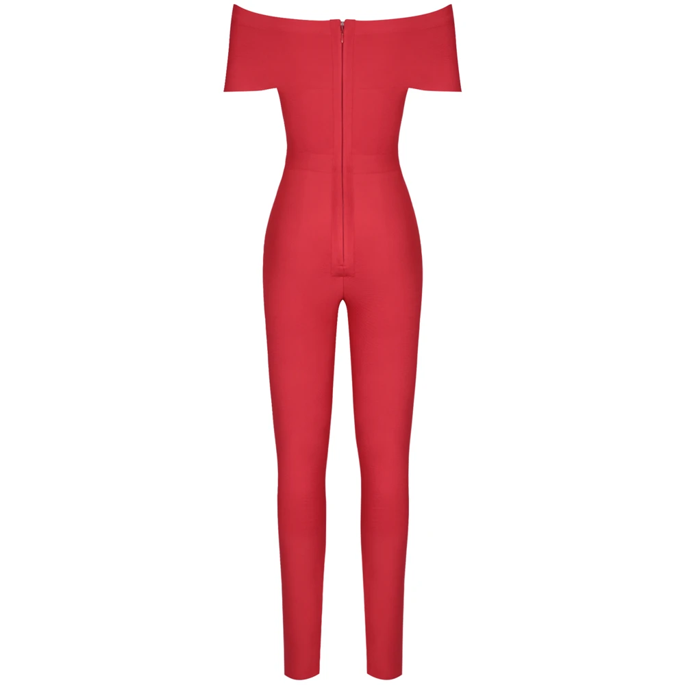 Женский бандажный комбинезон Ocstrade красный с открытыми плечами клубный вечерний