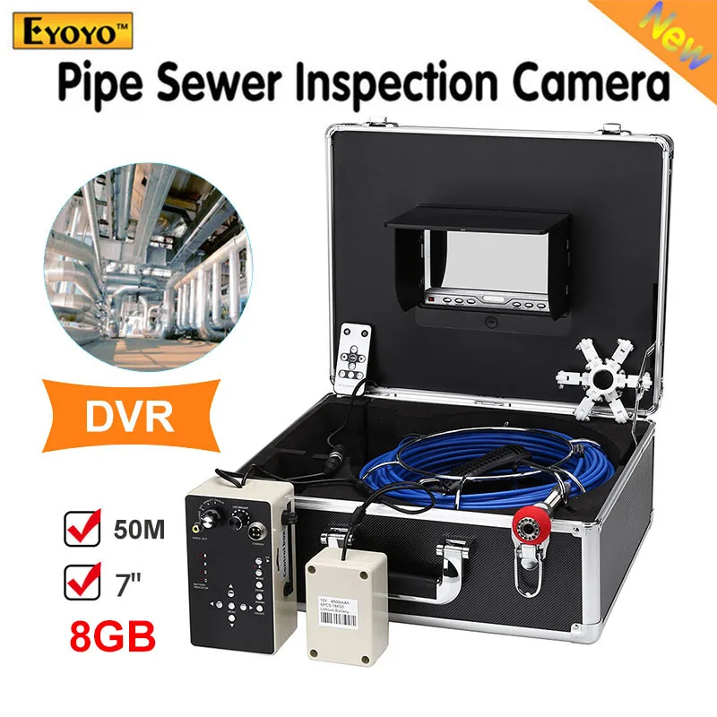 Eyoyo 7 дюймов 50 м DVR 8 Гб трубопровод камера для осмотра канализации сливная