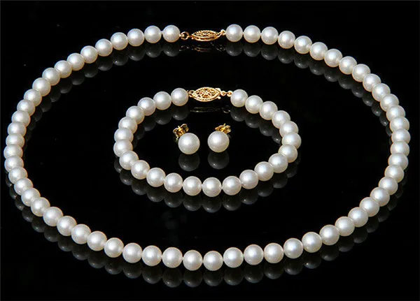 

HABITOO Genuine 7-8MM Natural White Freshwater Cultured Pearl Necklace Bracelet Earrings 18+7.5 Inch Women Fashion Jewelry Sets