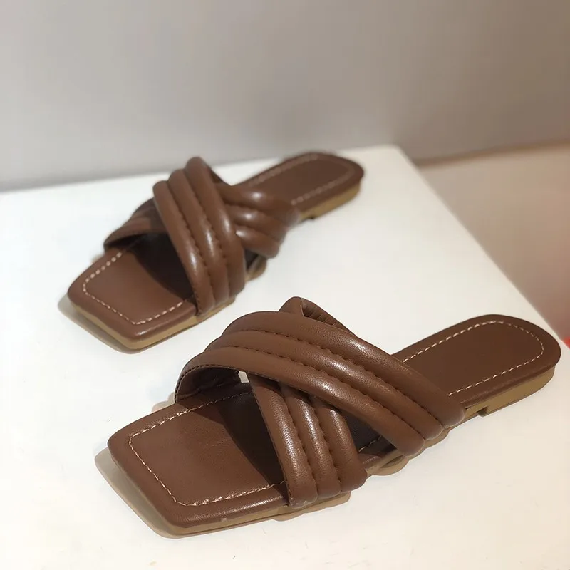 

Plus Size Slippers Women 2021 New Outer Wear Flat-bottomed Square Toe Women's Sandals Summer Slippers Women