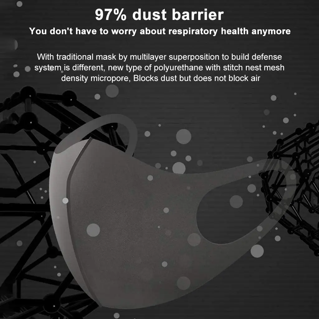 Черная защитная маска из губки дышащая многоразовая для лица модная черная