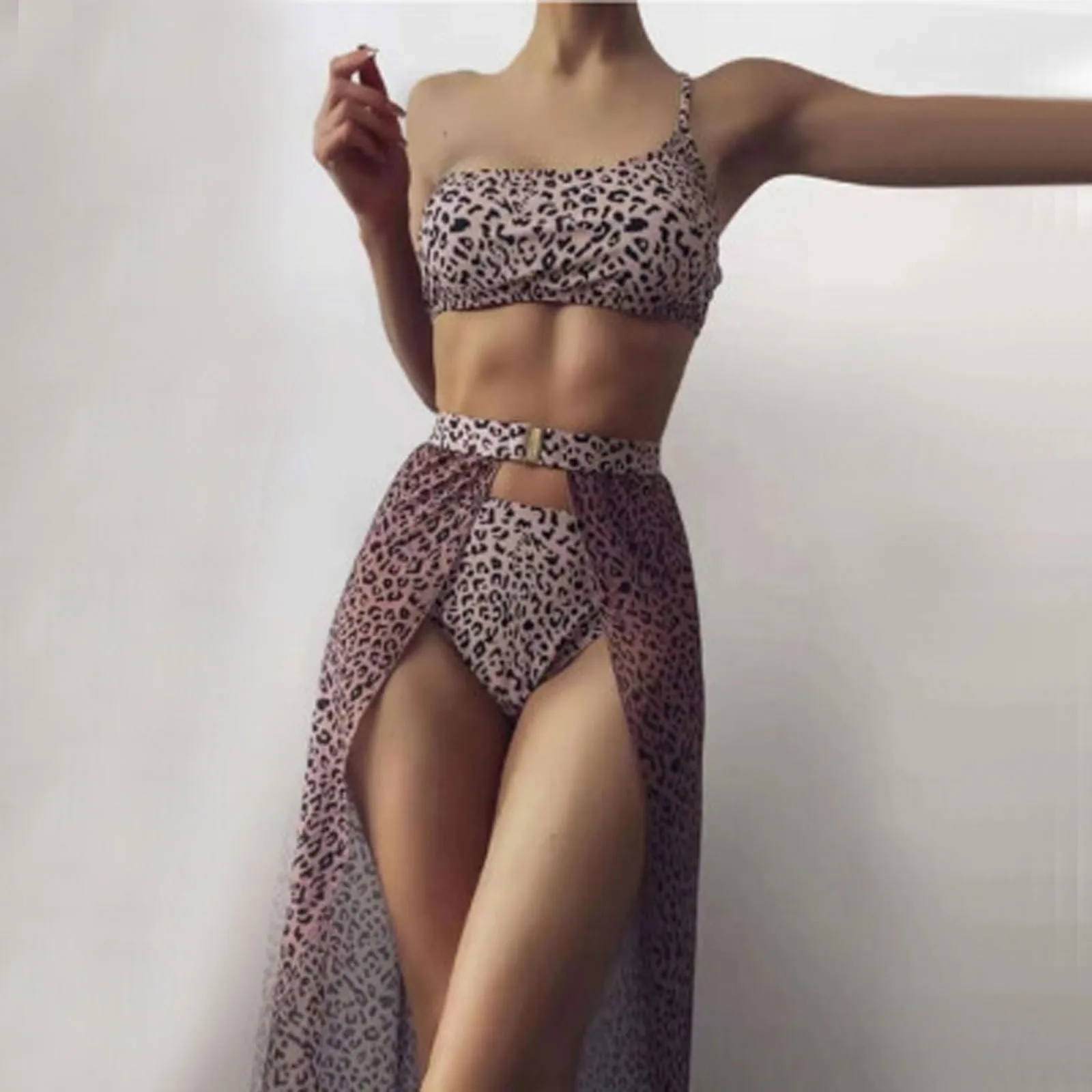 

Women's Split High Waist Three-piece Mesh Bikini And Leopard Print Swimsuit Ladies Sexy Comfortable Fashion Swimsuit Beachwear