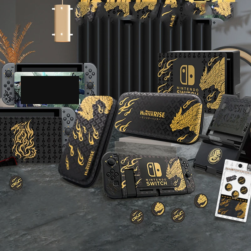

Switch Monster Hunter RISE Storage Bag Game Screen Guard ProtectorJoycon Controller Case Thumb Grip Caps for Nintendo Switch Kit