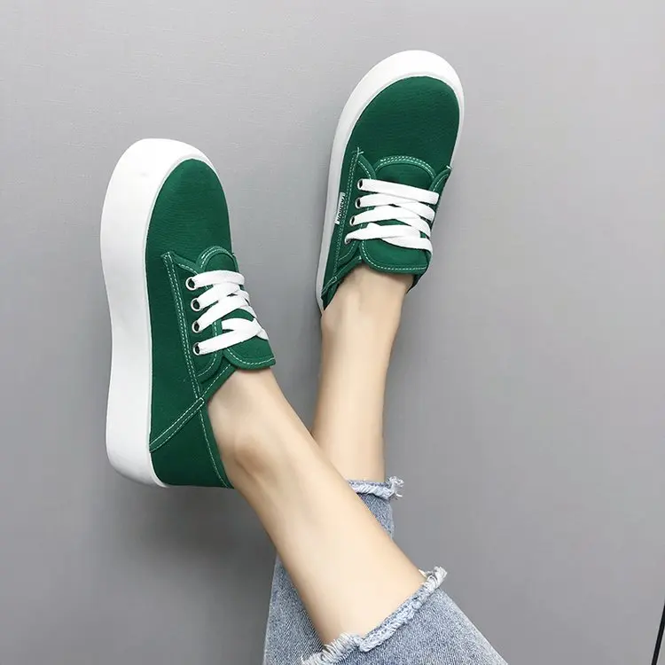 

Женские парусиновые туфли на низкой платформе, повседневные универсальные туфли на шнуровке с закрытым носком и круглым носком, летний сез...