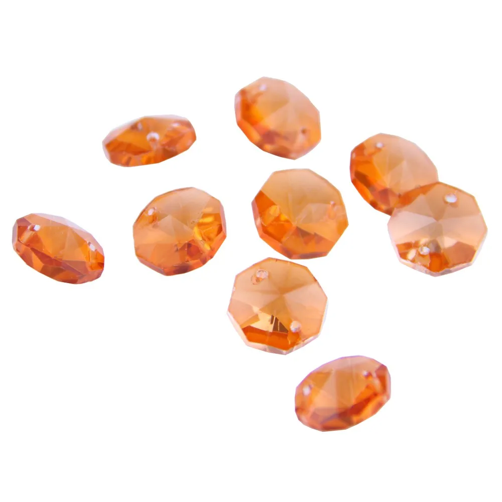 

Orange 14mm Octagon Beads With 1 Hole/2 Holes Crystal Lighting Lamp Parts Beads Strand Component For Home Wedding & DIY