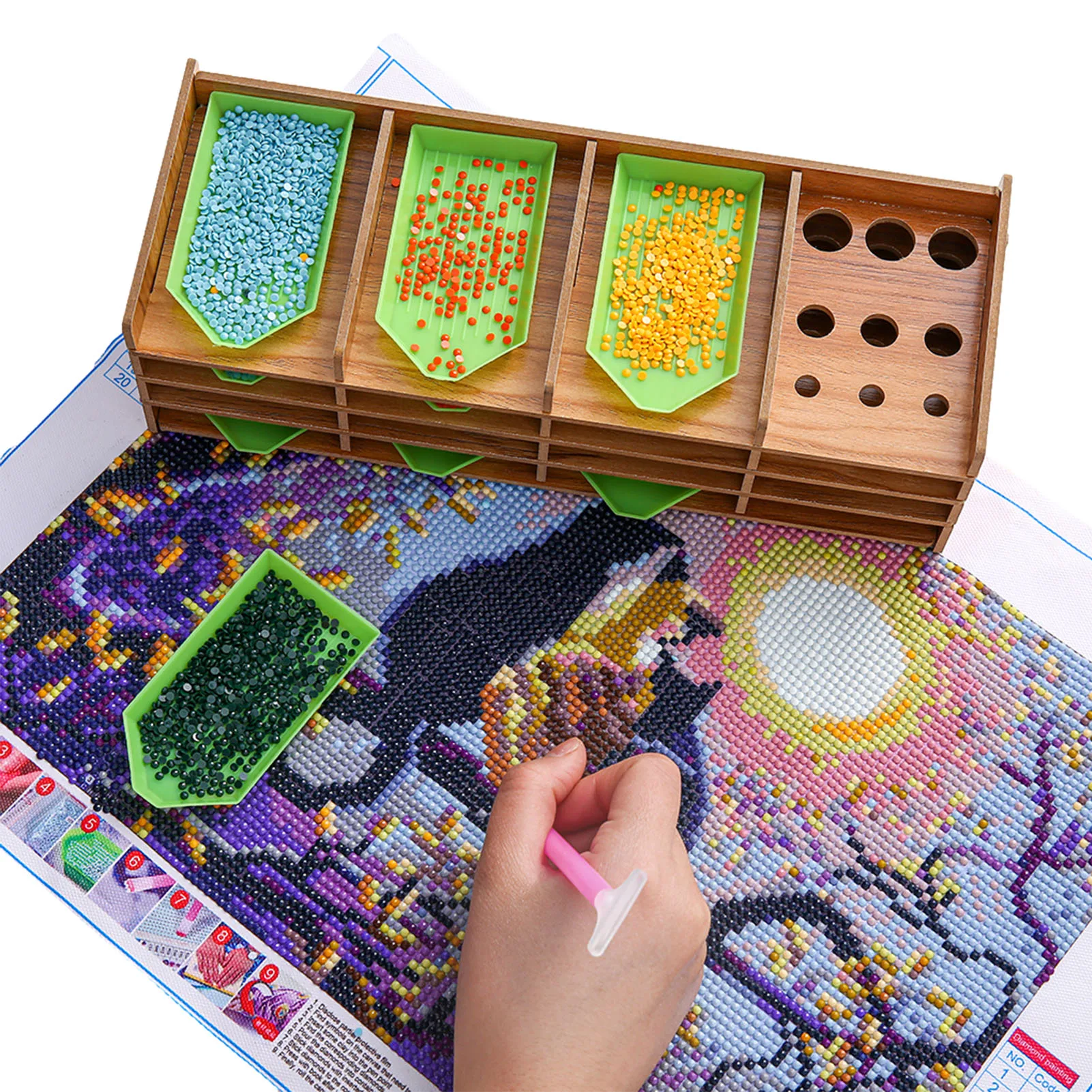 

Wooden Diamond Painting Tray Organizer 15-Grid Point Drill Holder 5D Diamond Painting Tools Diamond Embroidery Storage Box