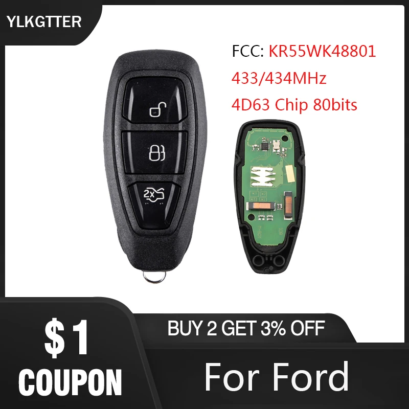 YLKGTTER 433/434 МГц умный дистанционный ключ без ключа для Ford Mondeo C Max Focus Kuga Fiesta B 4D63 80 бит