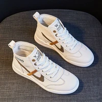 leather high top trendy white shoes for fall 2021 new breathable all match casual high rise sneakers fashion womens shoes