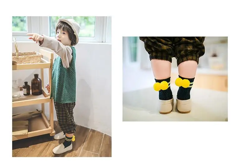 Детские однотонные металлизированные люрексом носки до лодыжки с помпоном в