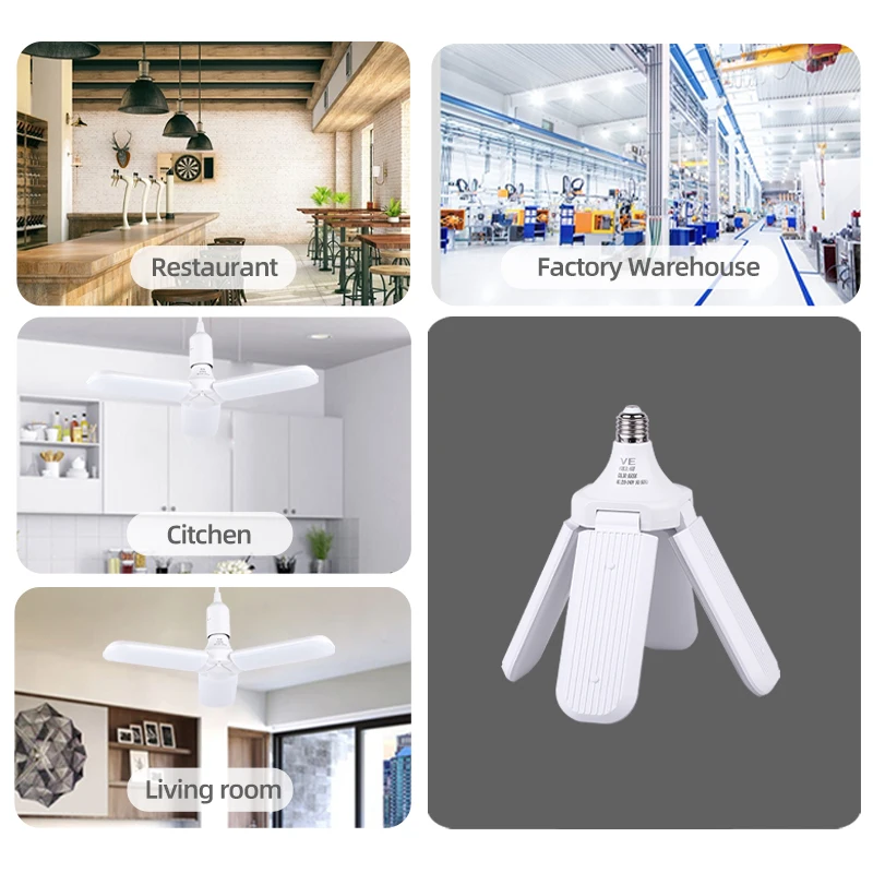 

LED Bulb E27 Foldable Fan Blade Bulbs 30W/45W/60W Cold White LED Pendant Lights 220V Ceiling Lamps For Living Room Garage Light