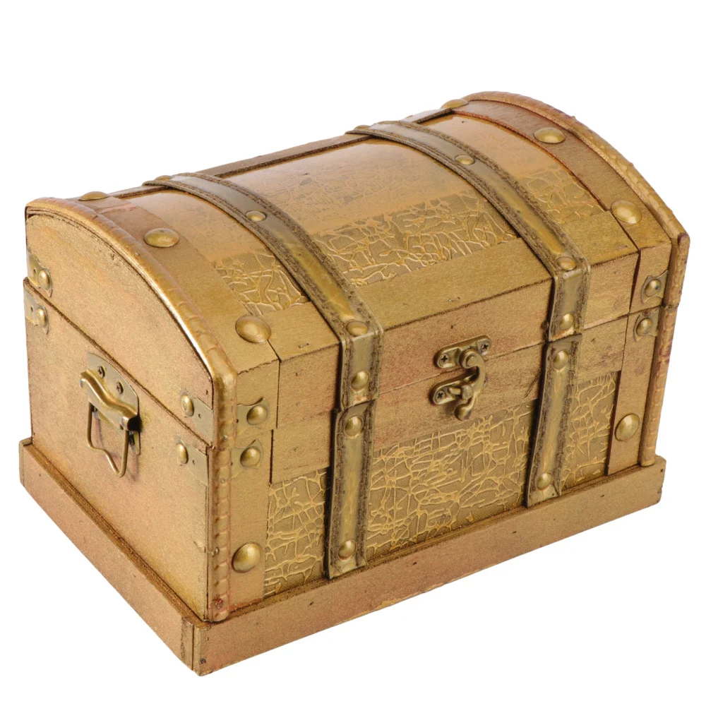 

Retro Wooden Pirate Treasure Chest Box Jewelry Storage Organizer Trinket Keepsake Treasure Case Decor Without Lock Size