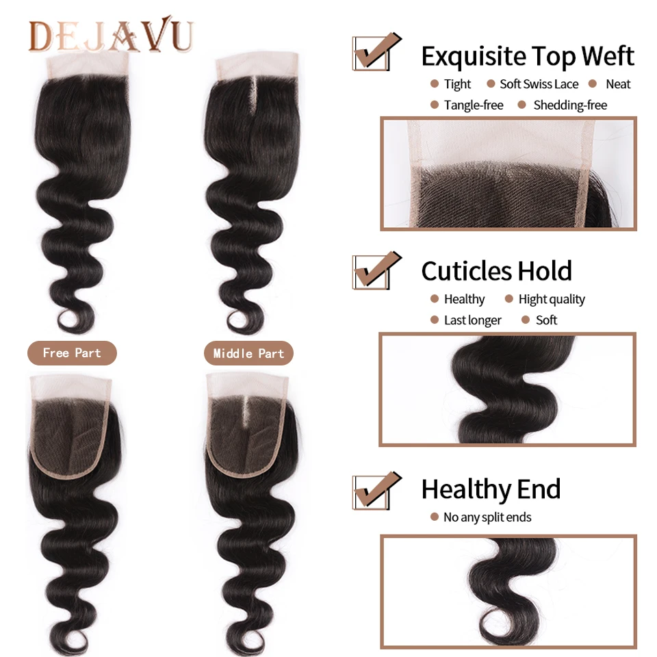 

Dejavu Body Wave Bundles With Closure Brazilian Hair Bundles With Closure Human Hair Closure With Bundle Non-Remy Hair Extension